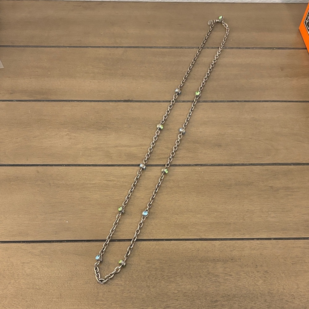 Cookie Lee Silver Tone Necklace with Green and Blue Accents